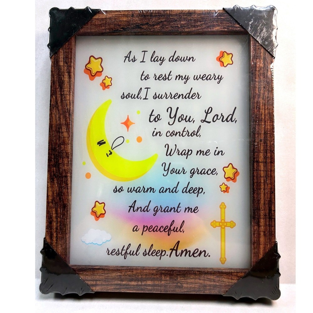 Religious Bedtime Prayer LED Light Up Shadow Box Wood Frame Wall Art 8x10